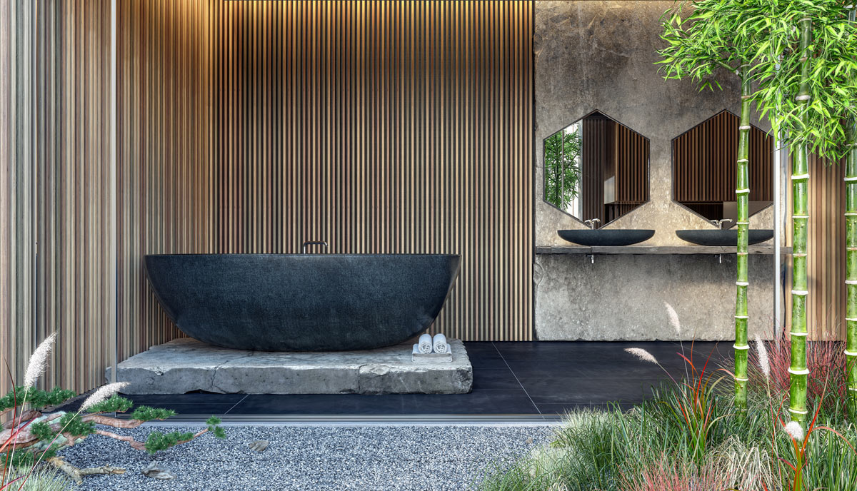 Salle de bain style japonais, mood nature